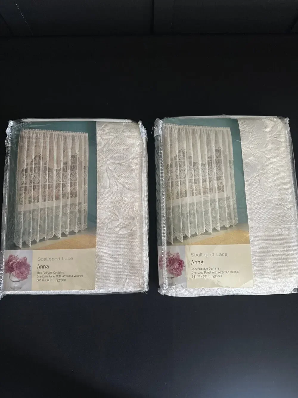S Lichtenberg Anna Sheer Scalloped Lace Panels Eggshell Curtains Valance 58x63